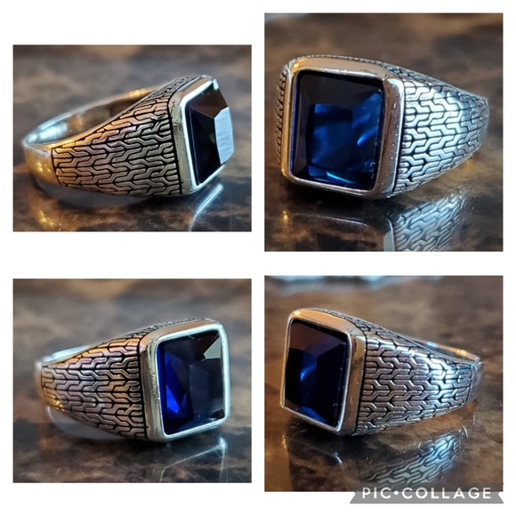 Genuine 4ct Multi-faceted Blue Sapphire Ring Size 10 - Picture 7 of 8